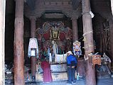 Mustang Lo Manthang 04 02 Jampa Gompa Main Floor Large Statue Of Jampa Maitreya The main second floor of the Jampa Lhakhang in Lo Manthang features a large statue of Maitreya and many elaborate wall paintings of mandalas that embody mystical tantric teachings.